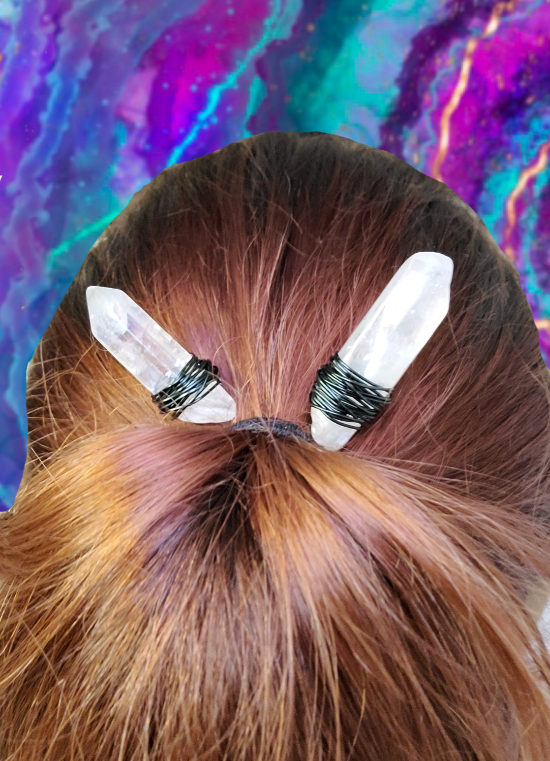 Aura quartz bun pins
