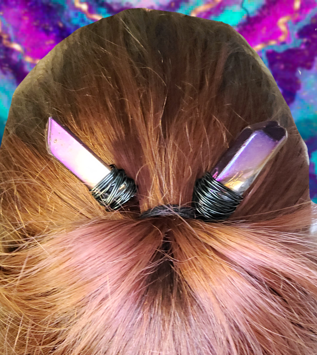 Aura quartz bun pins