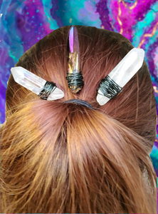 Aura quartz bun pins